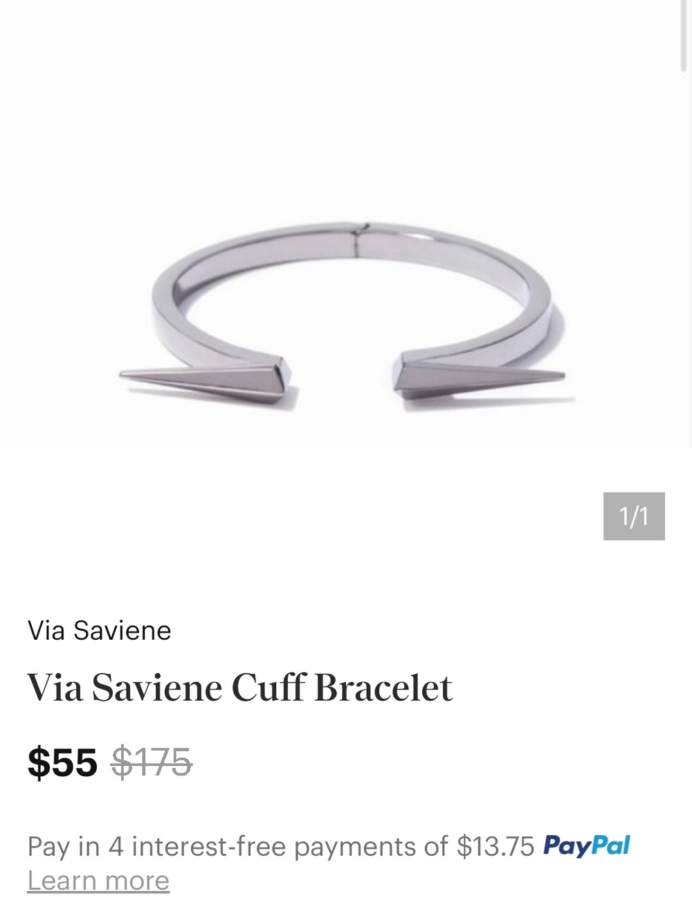 Via Saviene Silver Spike Cuff Bracelet New In Dust Bag
